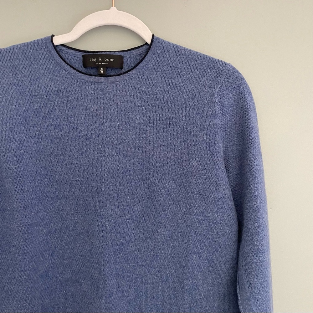 Rag & Bone 100% Merino Wool Blue Base Black Trim Crewneck Sweater